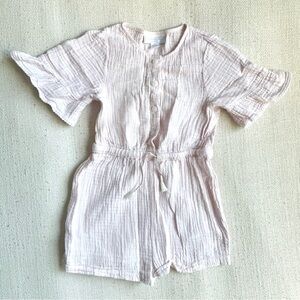 The Little White Company Muslin Romper 3–4Y Pink Cotton Gauze Flutter Sleeve